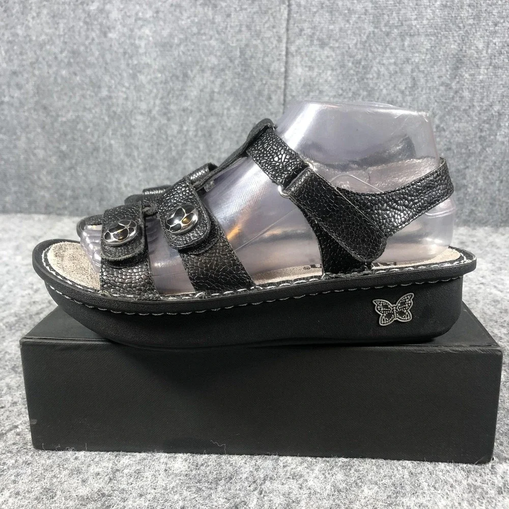 Alegria KLE-501 Wedge Sandals Womens 7-7.5 Black Slip‎ Resistant Comfort